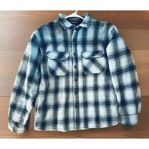 Smith’s Workwear Flannel Shirt Jacket Men’s Large Black Gray Plaid Sherpa Lined